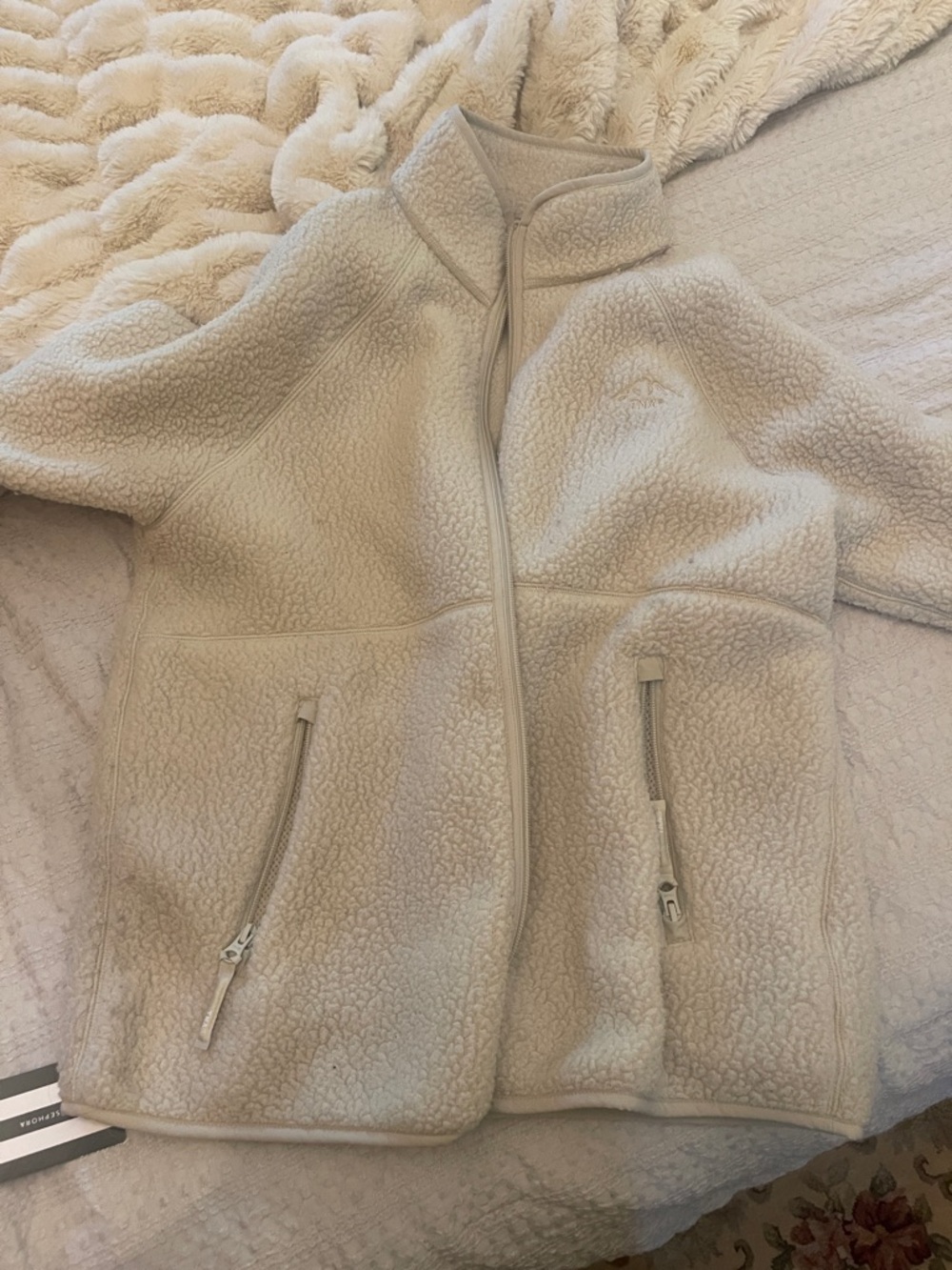 Aritzia Cream Teddy Sherpa Zip Jacket